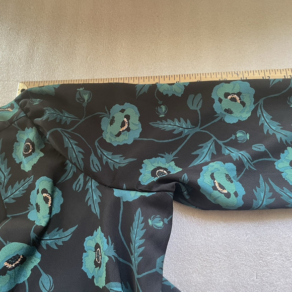 J Crew Shirt Women 6 Black Green Poppies Button Up Bloomcore Blouse Grunge Top - Picture 8 of 14
